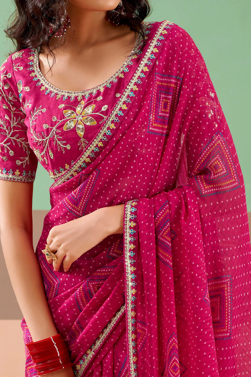 Nayoora Magenta Georgette Embroidered Designer Saree with Blouse