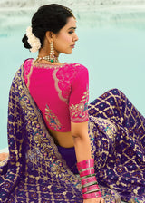Nayoora Royal Purple Georgette Designer Saree with Rani Pink Embroidered Blouse