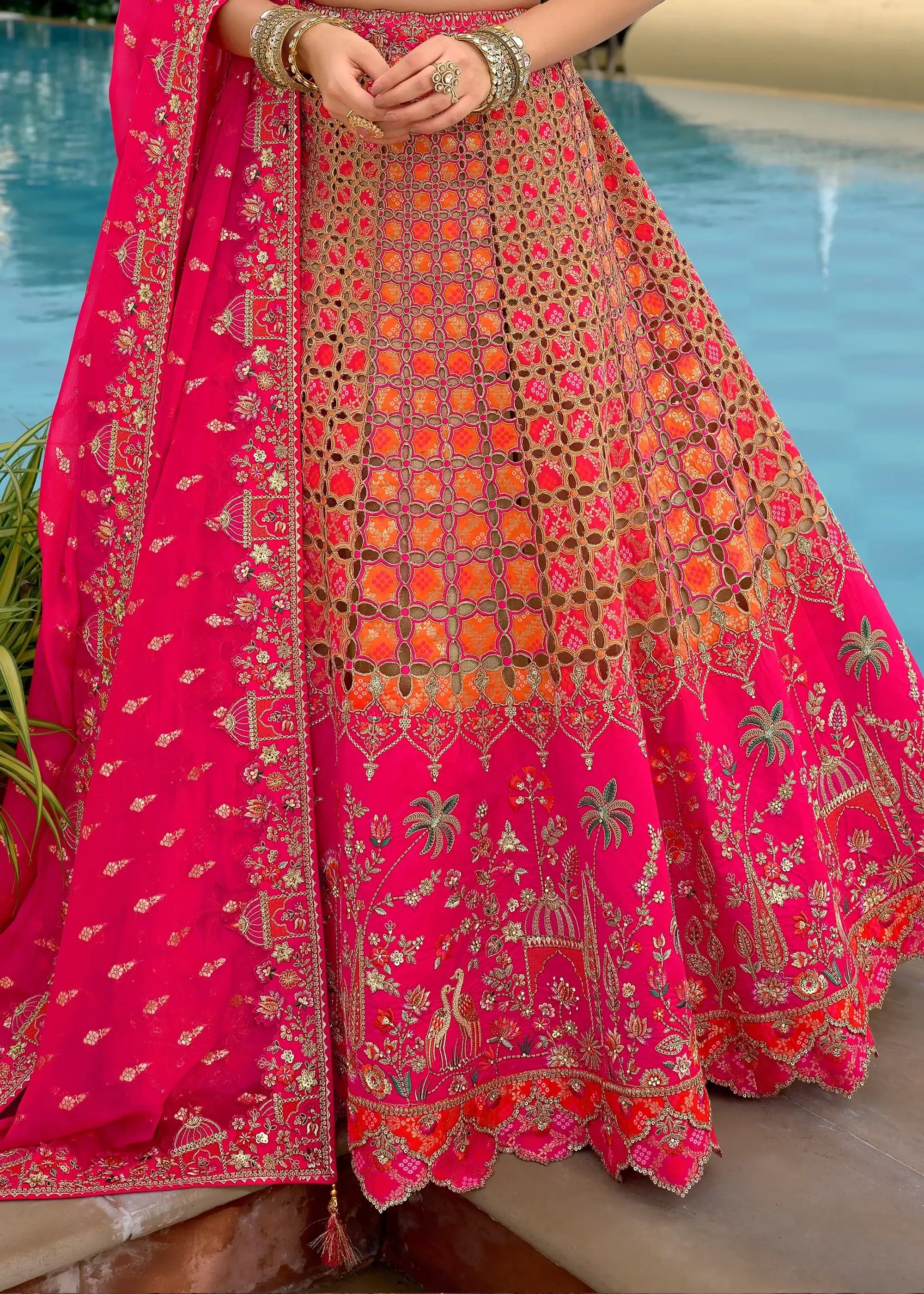 Nayoora Anaara Artisanal Embroidered Silk Heritage Lehenga
