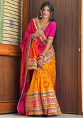 Nayoora Luxe Sunshine Yellow & Magenta Bandhani Moss Chiffon Saree - Nayoora