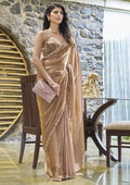 Nayoora Champagne Gold Satin Silk Saree – Zarkan & Handwork Border