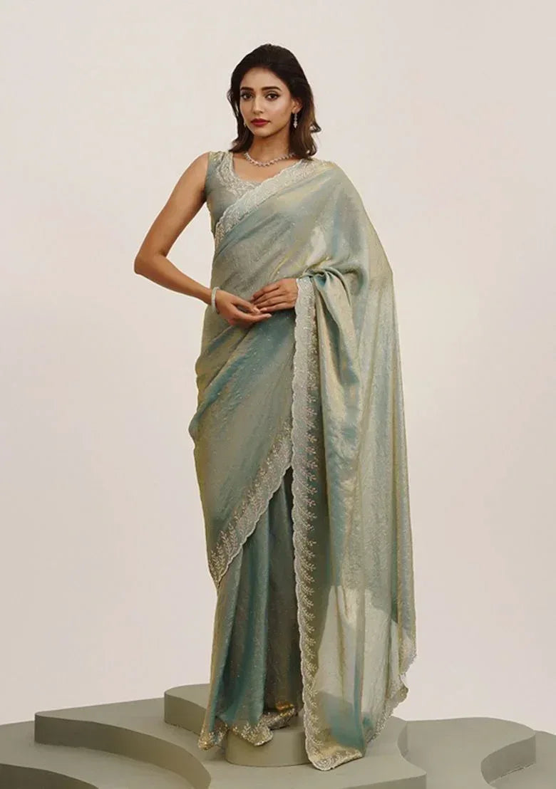 Nayoora Metallic Stone-Embellished Premium Satin Saree - Nayoora