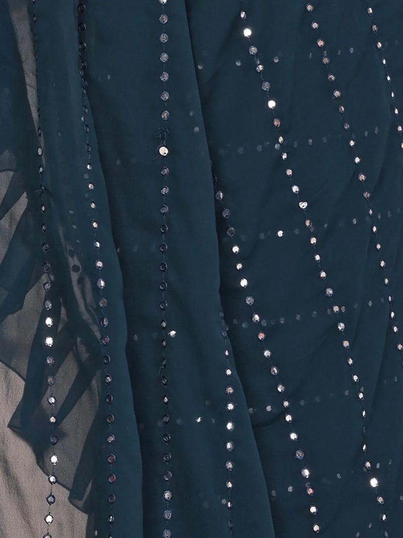 Nayoora Midnight Blue Georgette Ruffle Saree with Mirror Work