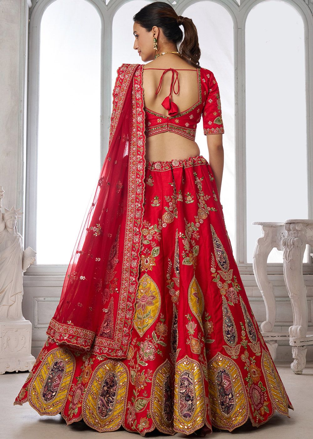 Nayoora Crimson Heritage Embroidered Silk Lehenga Set