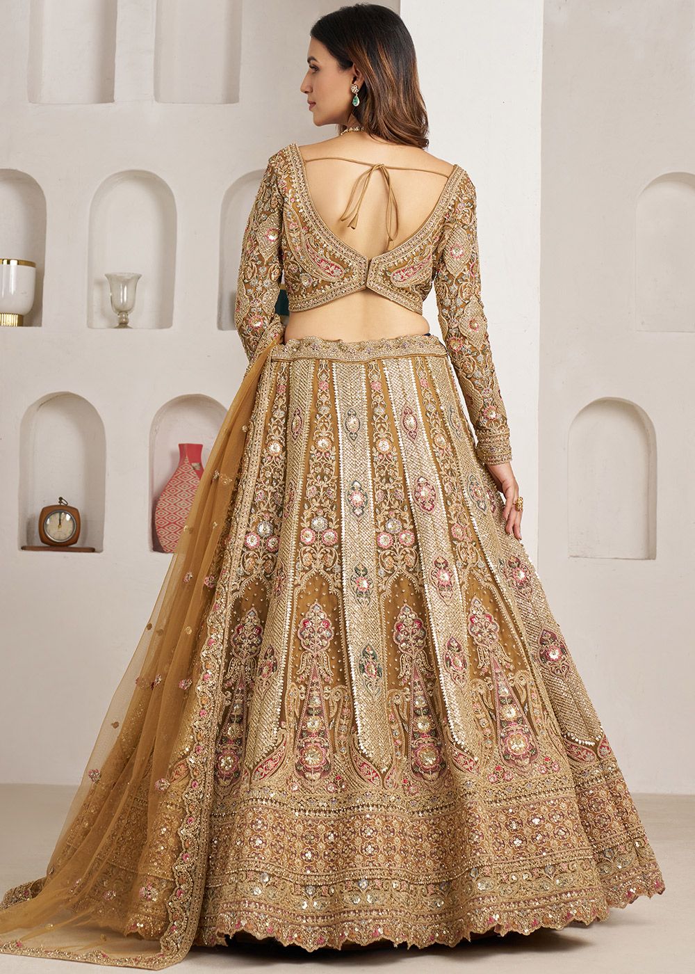 Nayoora Regal Gold Embellished Bridal Net Lehenga Set