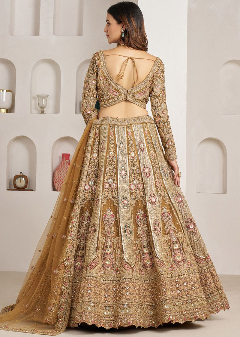 Nayoora Regal Gold Embellished Bridal Net Lehenga Set