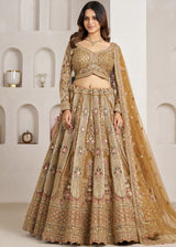 Nayoora Regal Gold Embellished Bridal Net Lehenga Set