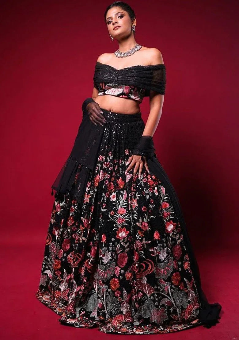 Nayoora Sequin Embroidered Faux Georgette Lehenga Set - Nayoora