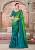 Nayoora Parrot Green & Teal Ombré Silk Saree