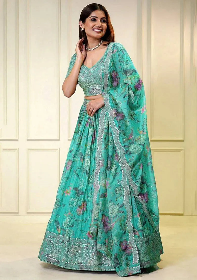 Nayoora Premium Floral Organza Sequin Designer Lehenga Set - Nayoora