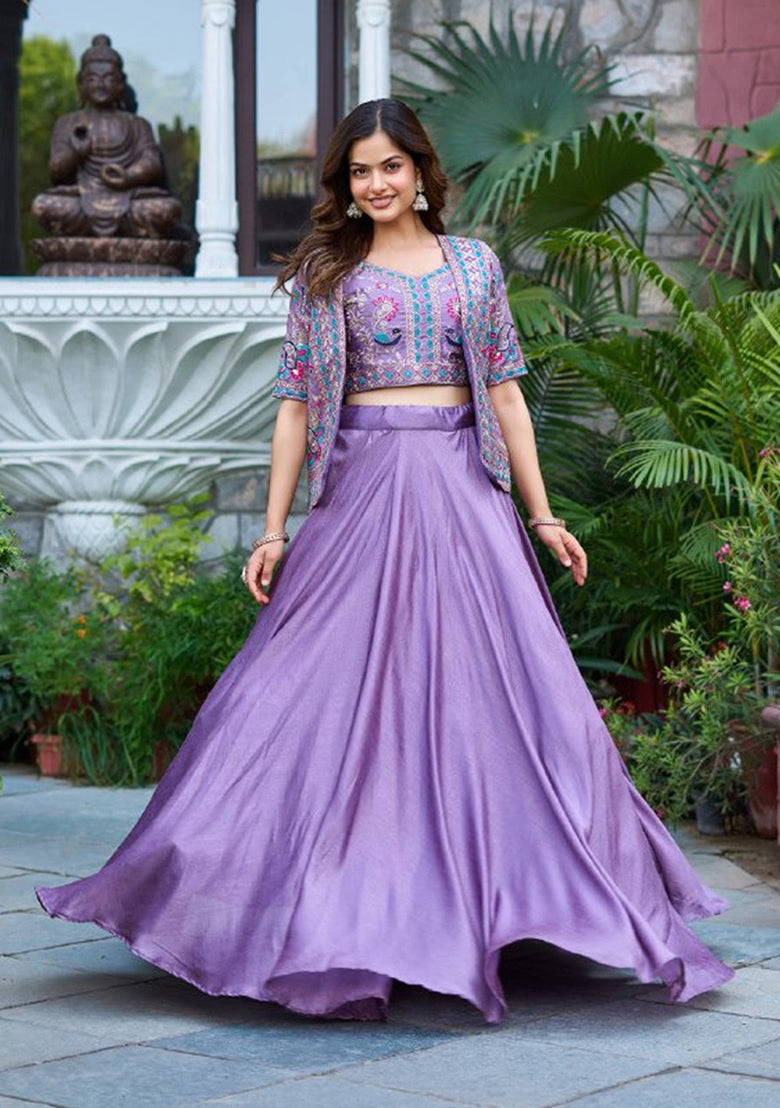 Nayoora Pure Vichitra Silk Thread Work Lehenga Set