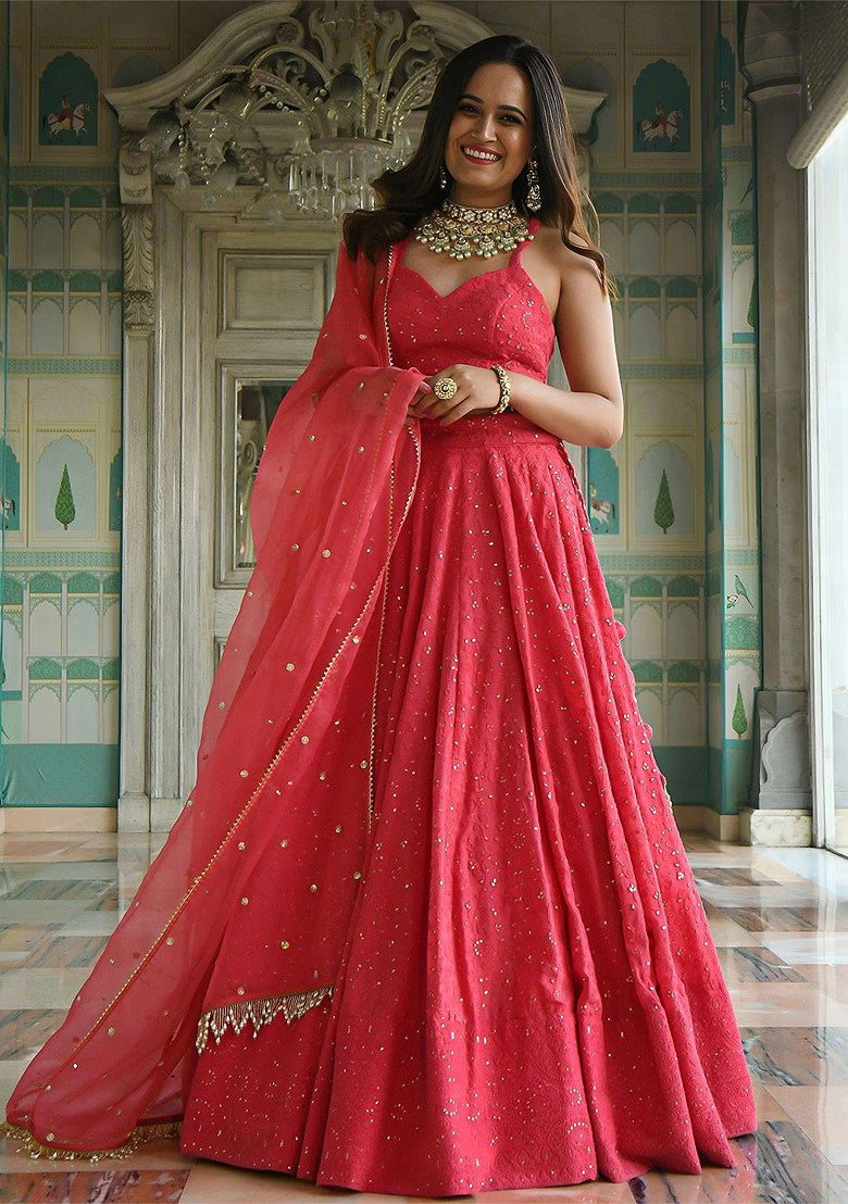 Nayoora Coral Glow Sequin Embroidered Lehenga Set