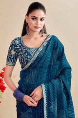 Nayoora Teal Blue Georgette Embroidered Designer Saree with Blouse