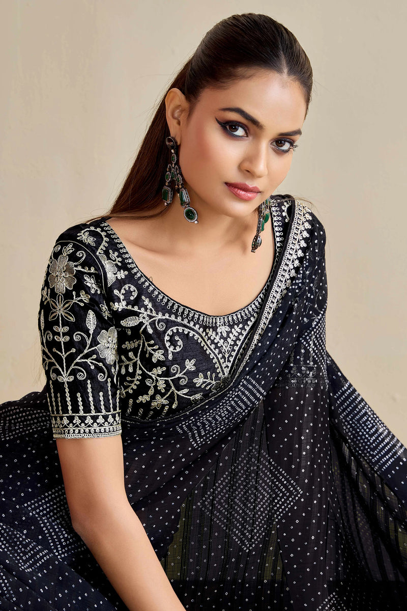Nayoora Black Georgette Embroidered Designer Saree with Blouse
