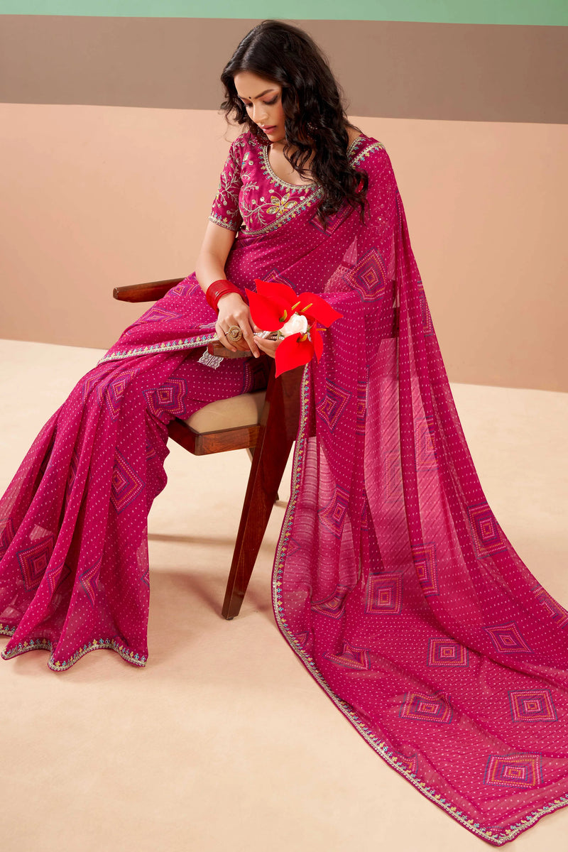 Nayoora Magenta Georgette Embroidered Designer Saree with Blouse