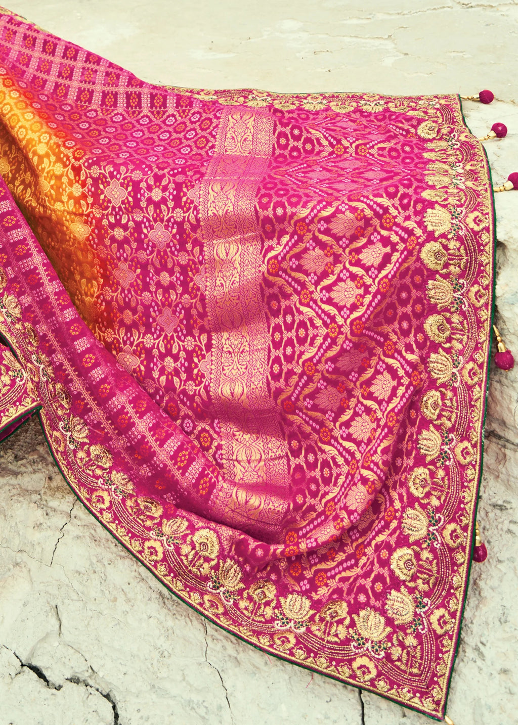 Nayoora Royal Sunset Pink & Mustard Georgette Embroidered Saree