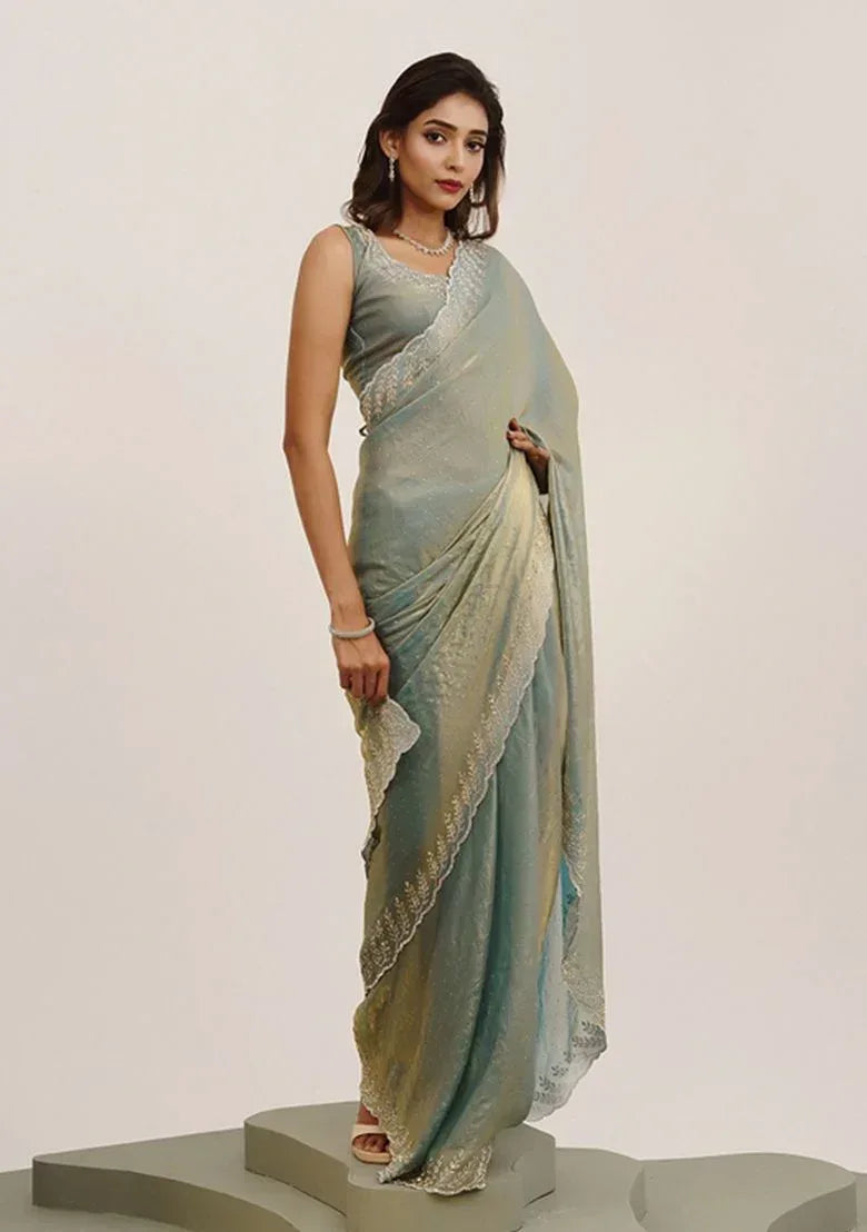 Nayoora Metallic Stone-Embellished Premium Satin Saree - Nayoora
