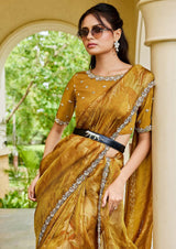 Nayoora Antique Gold Two-Tone Satin Silk Embroidered Saree