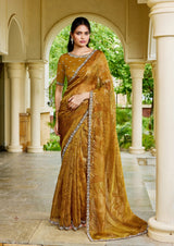 Nayoora Antique Gold Two-Tone Satin Silk Embroidered Saree