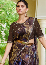 Nayoora Espresso Plum Aurora Satin Silk Saree