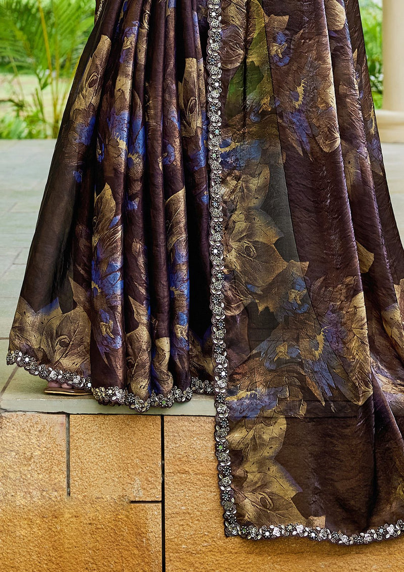 Nayoora Espresso Plum Aurora Satin Silk Saree
