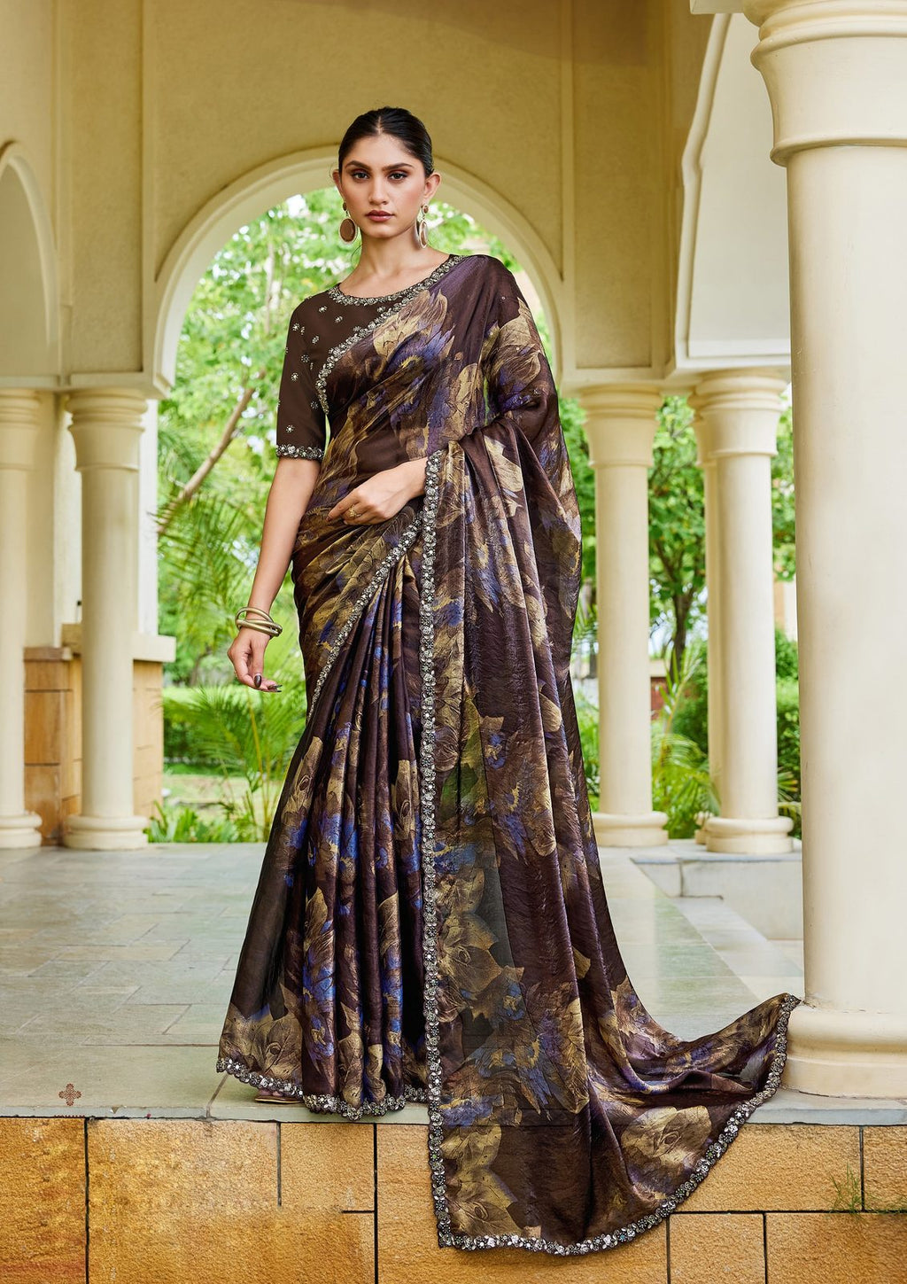 Nayoora Espresso Plum Aurora Satin Silk Saree