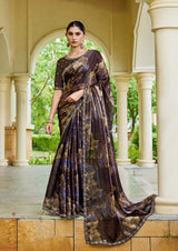Nayoora Espresso Plum Aurora Satin Silk Saree