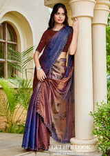 Nayoora Copper Plum Twilight Two-Tone Satin Silk Saree