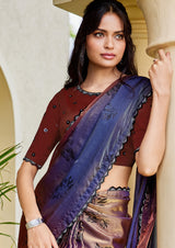 Nayoora Copper Plum Twilight Two-Tone Satin Silk Saree