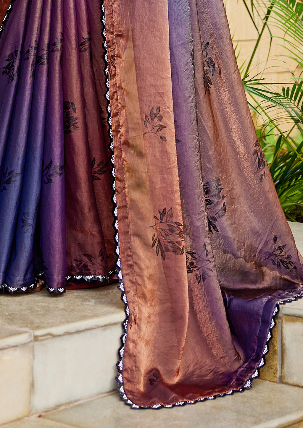 Nayoora Copper Plum Twilight Two-Tone Satin Silk Saree