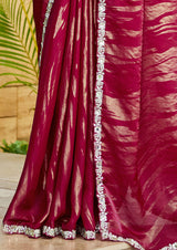 Nayoora Ruby Wine Metallic Foil Satin Silk Embellished Saree