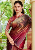 Nayoora Burgundy Rosewood Shimmer Two-Tone Satin Silk Saree
