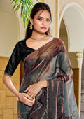 Nayoora Slate Grey Mauve Abstract Satin Silk Swarovski Saree
