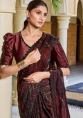 Nayoora Burgundy Noir Abstract Foil Satin Silk Cutdana Saree