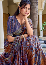 Nayoora Sapphire Copper Panther Print Two-Tone Satin Silk Saree
