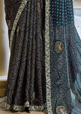 Nayoora Deep Teal & Antique Gold Bandhani Satin Silk Saree