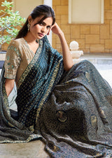 Nayoora Deep Teal & Antique Gold Bandhani Satin Silk Saree