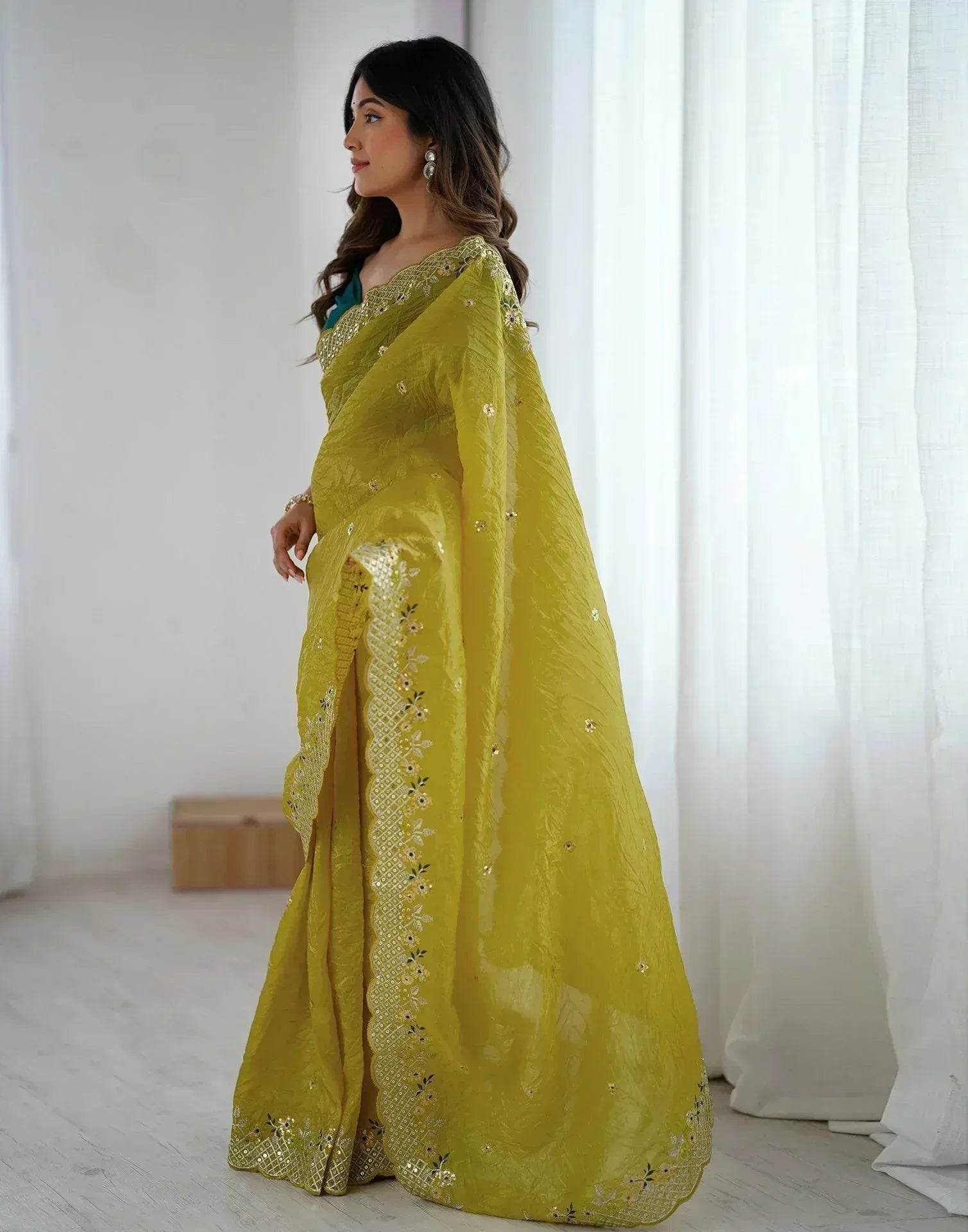 Nayoora Gold Crush Embroidered Satin Designer Saree - Nayoora