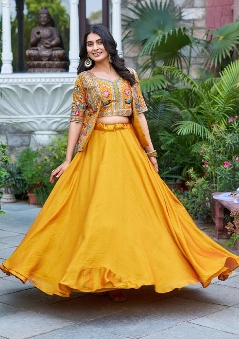 Nayoora Pure Vichitra Silk Thread Work Lehenga Set