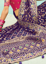 Nayoora Royal Purple Georgette Designer Saree with Rani Pink Embroidered Blouse
