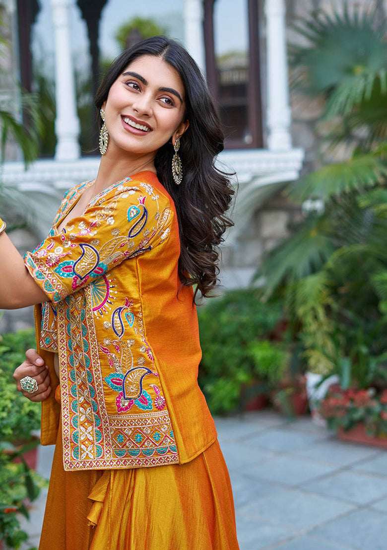 Nayoora Pure Vichitra Silk Thread Work Lehenga Set