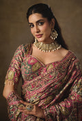 Nayoora Multicolour Natural Crepe Aari Handwork Designer Saree with Stitched Blouse