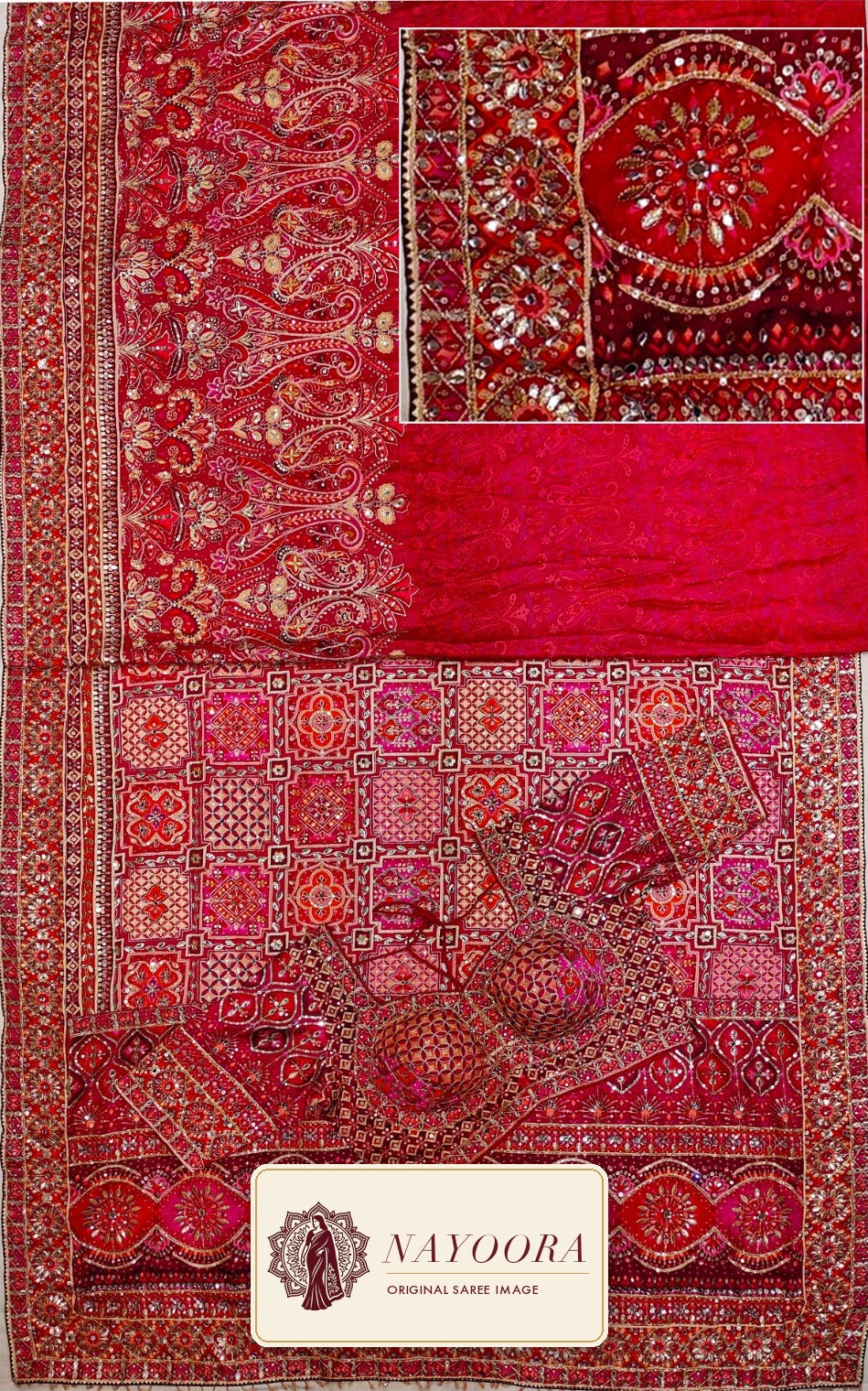 Nayoora Pink Multicolour Natural Crepe Aari Handwork Designer Saree with Stitched Blouse