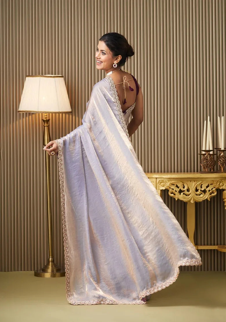 Nayoora Silver Embellished Satin Designer Saree - Nayoora