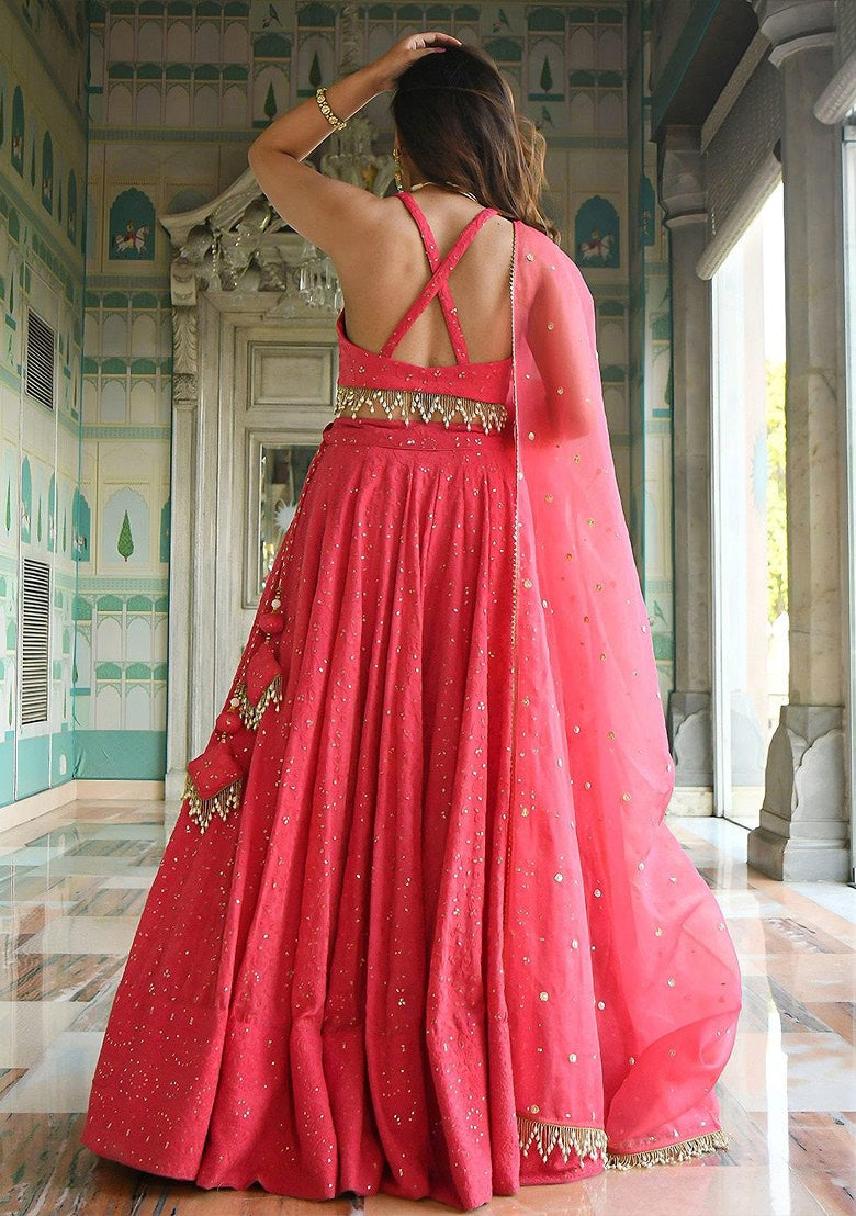 Nayoora Coral Glow Sequin Embroidered Lehenga Set