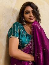 Nayoora Magenta Embroidered Designer Saree With Teal Blouse