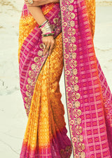 Nayoora Royal Sunset Pink & Mustard Georgette Embroidered Saree
