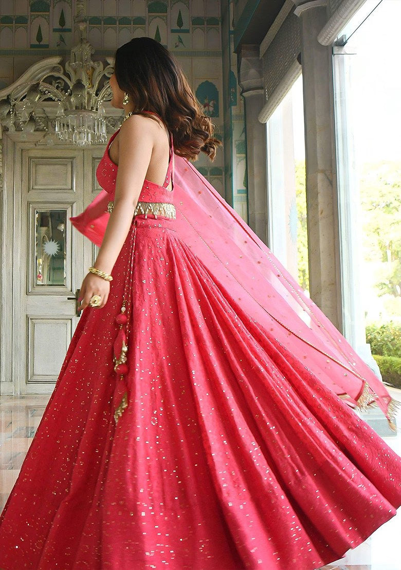 Nayoora Coral Glow Sequin Embroidered Lehenga Set
