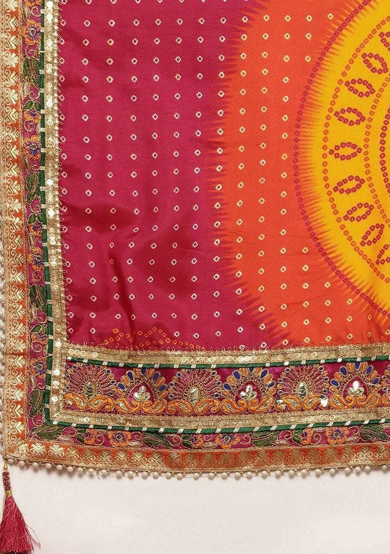 Nayoora Luxe Sunshine Yellow & Magenta Bandhani Moss Chiffon Saree - Nayoora