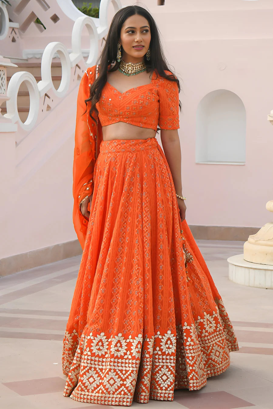 Nayoora Saffron Royale Gotta Embroidered Lehenga Set